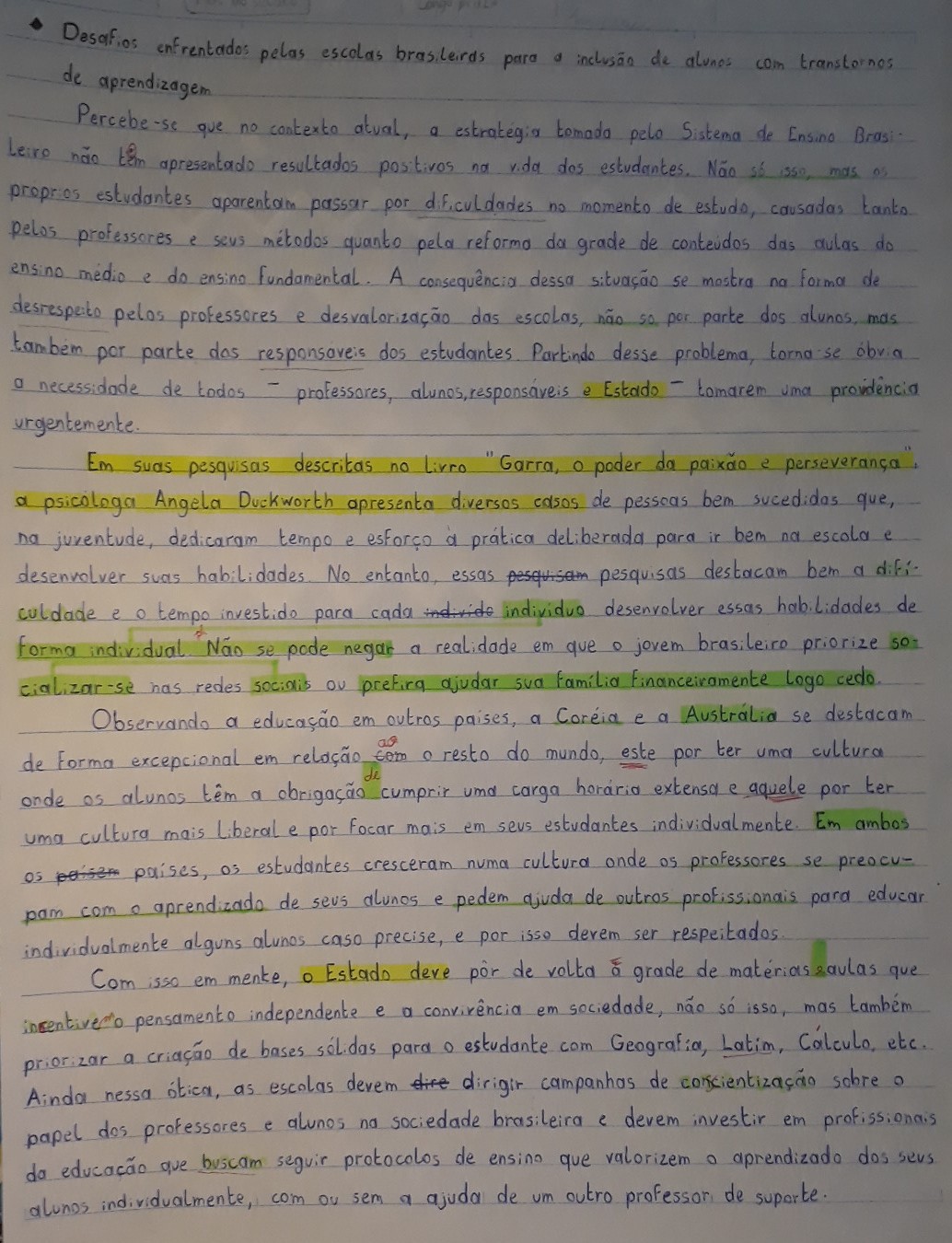 Redação - Desafios enfrentados pelas escolas brasileiras para a inclusão de alunos com transtornos de aprendizagem