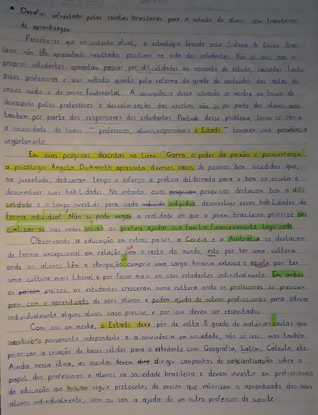 Redação - Desafios enfrentados pelas escolas brasileiras para a inclusão de alunos com transtornos de aprendizagem