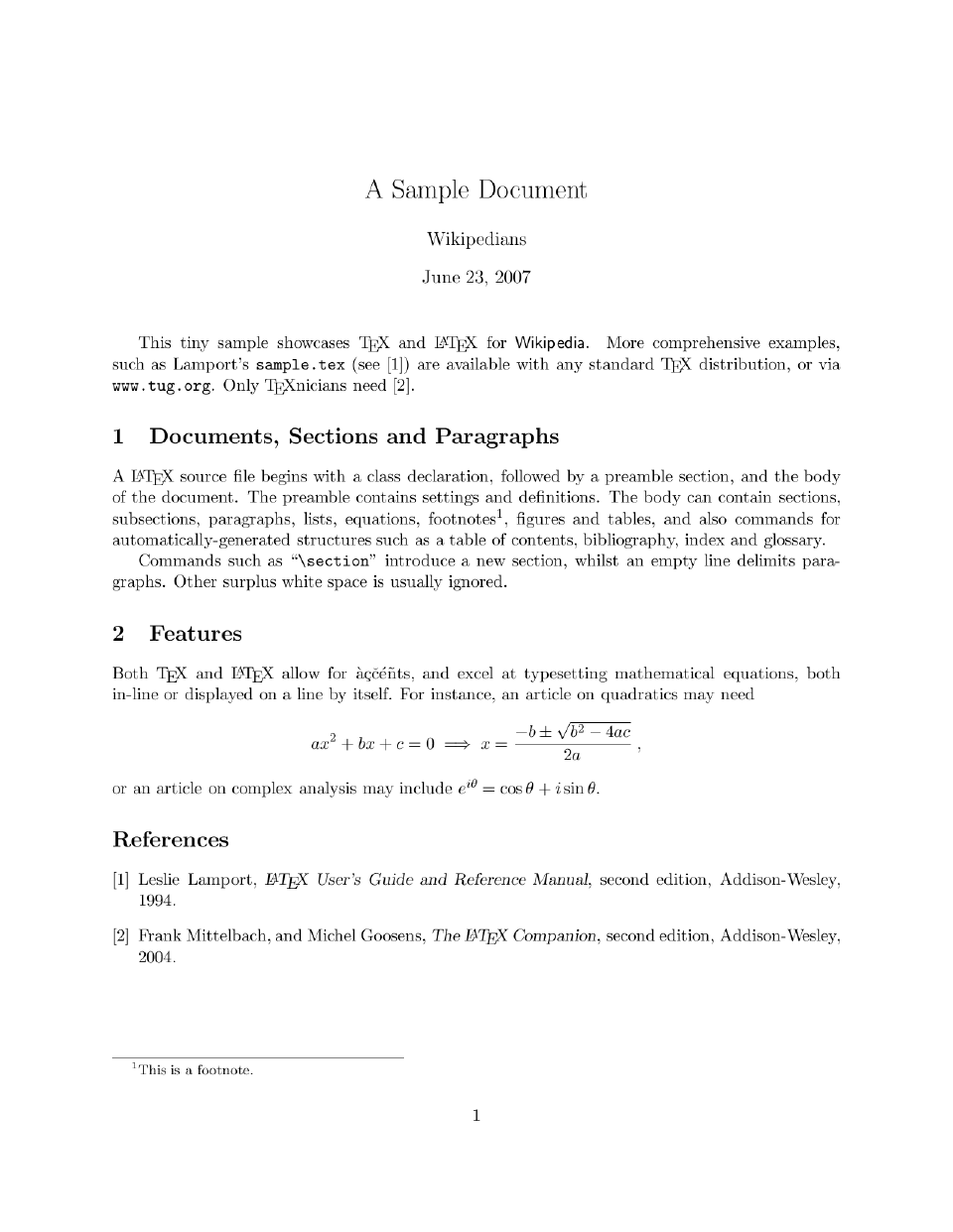 Exemplo de uma página com o <em>typesetting</em> do LaTeX