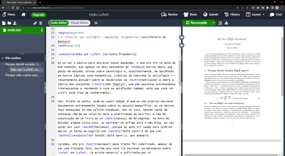 Demonstração da interface do Overleaf